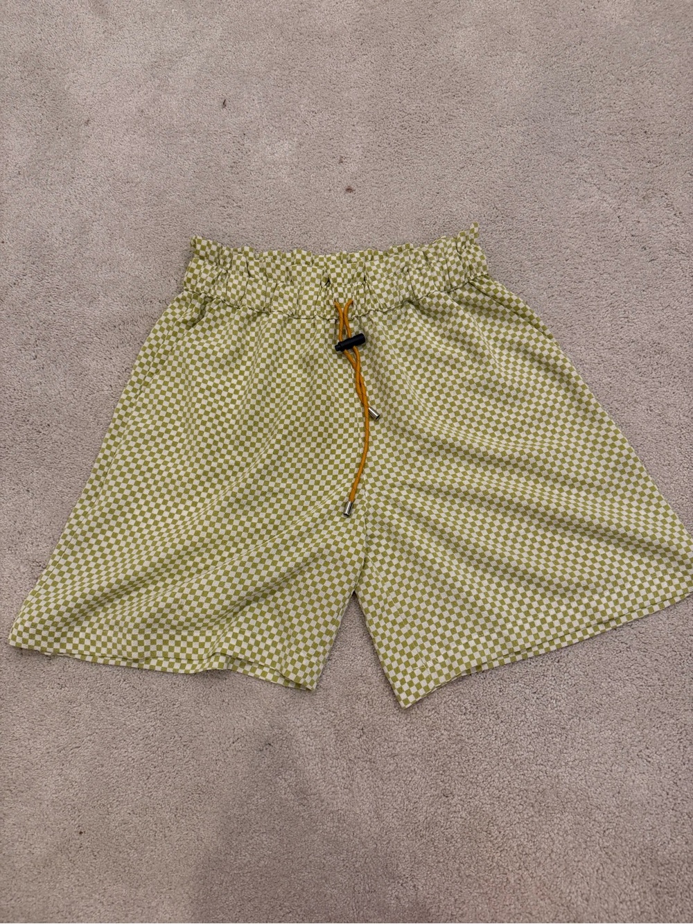 Light Green Checkered Drawstring Bermuda Shorts